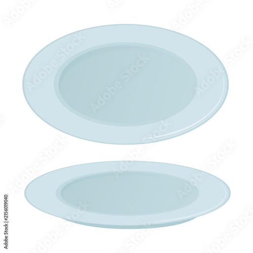 Empty Round Plate Isolated in Two Viewing Angles Set