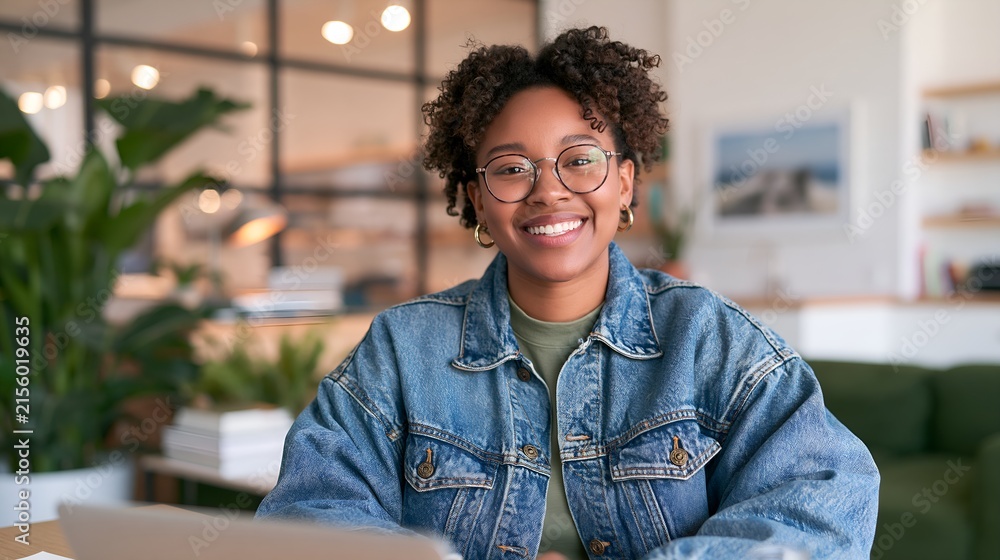 Fototapeta premium Young woman smiles warmly at the camera
