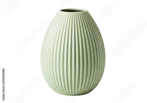 Tall ribbed pale green ceramic vase with a simple and elegant shape for home decor.