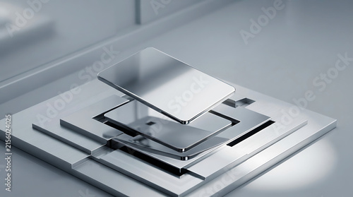 Floating chrome credit cards with embossed numbers, isolated