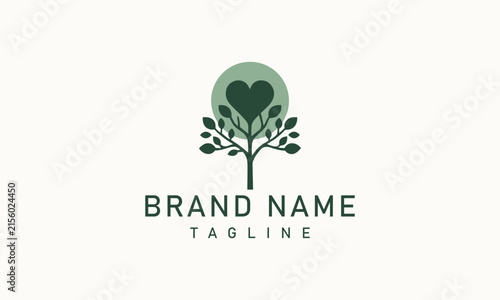 Elegant logo design featuring a stylized tree with heart shape and brand name on light background