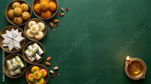 A vibrant and colorful display of traditional indian sweets celebrating the joyous festival of diwali