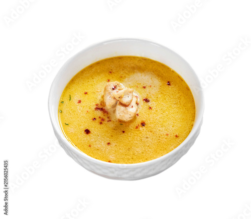 Cuadro en lienzo warm bowl of creamy yellow soup, likely lentil or corn soup