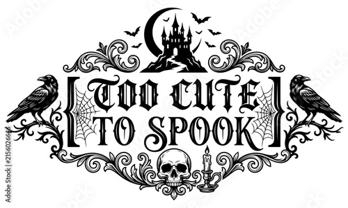 Vintage Halloween Vector Background with Ornate Floral Frame, Decorative Border, Retro Swirls, Leaves, Silhouettes and Elegant Spooky Invitation Design