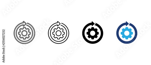 Business process automation gear arrow icon set, workflow optimization reload linear and solid vector illustration