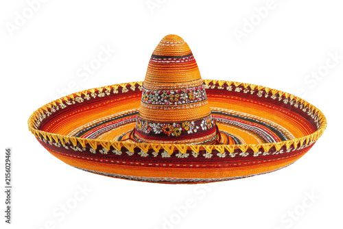 Vibrant mexican sombrero of cultural heritage isolated on transparent background. Traditional Mexican sombrero with colorful embroidery isolated on white background.