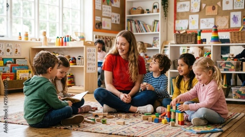 Celebrating the profound impact of dedicated educators a heartwarming scene of a teacher engaging with young children in a vibrant classroom environment fostering growth