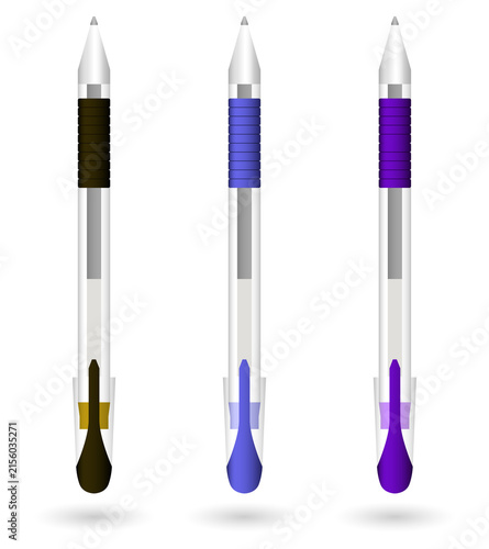 Three colorful ballpoint pens on transparent background