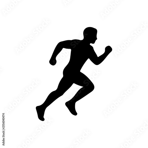 Black silhouette of a running man or male athlete isolated on transparent background