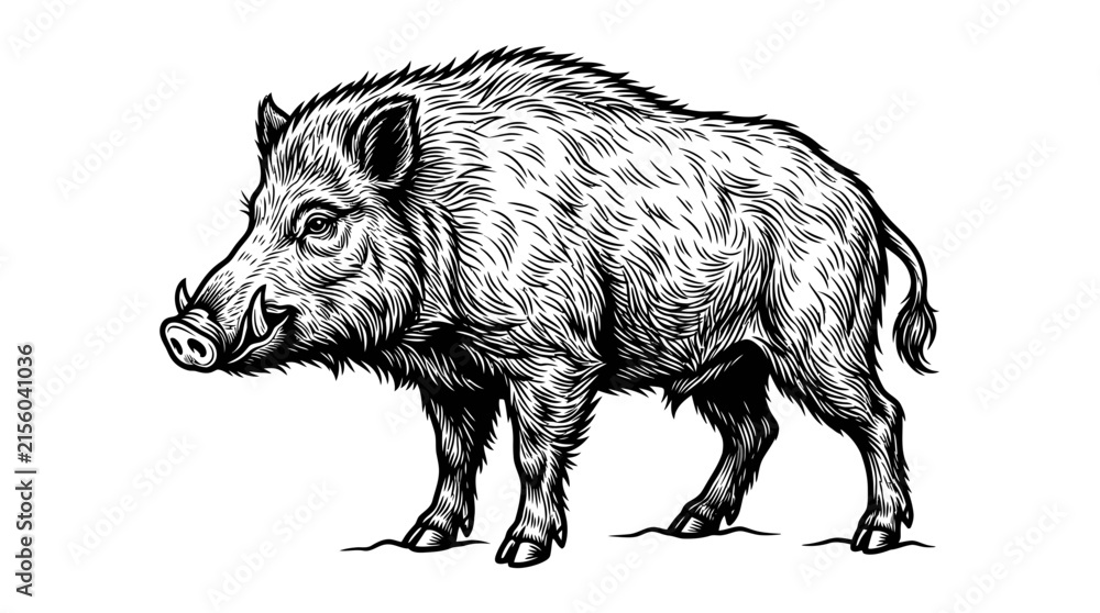 Naklejka premium Profile of a wild boar standing line art sketch.