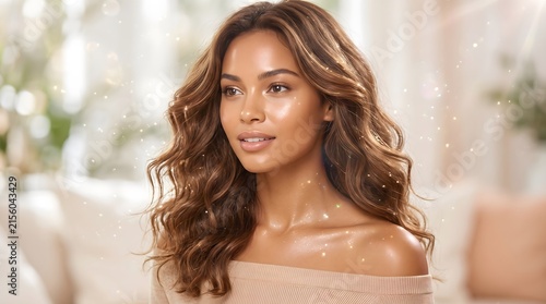 Woman With Sparkling Light Hair in Modern Lifestyle Setting, High Quality Commercial Stock Photo for Business, Wellness