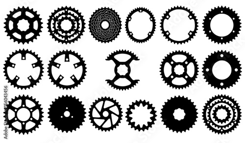 Canvastavla Gear and Sprocket Silhouette Vector Set, Black Icons of Cogwheel, Bicycle Chainr