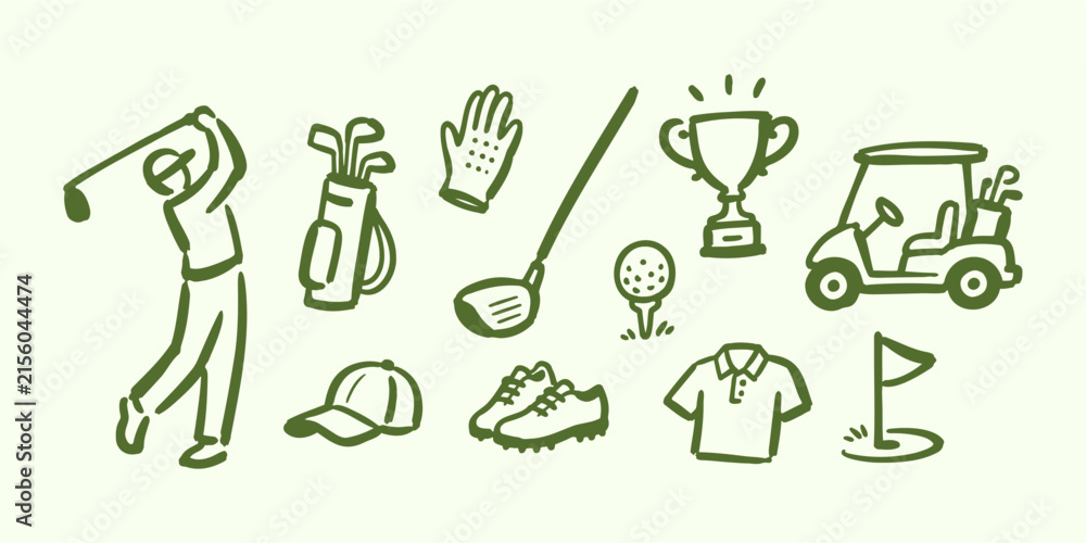 Fototapeta premium Golf Equipment Doodle Set Illustration
