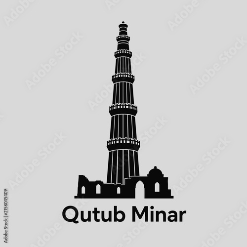 Qutub Minar Minimalist Vector Logo - India Landmark Illustration