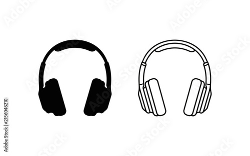 Headphones in silhouette and line art style on a white background