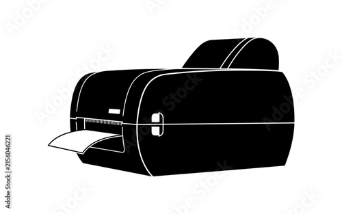 Black silhouette of a desktop document shredder on a white background