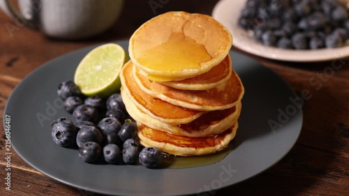Blueberry pancakes with honey