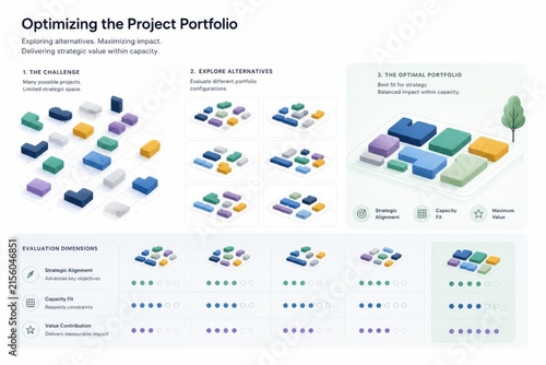 Optimizing Project Portfolio with Abstract Layout Illustrating Strategies for Resource Allocation and Value Optimization