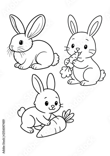 Cute Bunny Rabbit Coloring Page Set – Adorable Hand Drawn Line Art Illustrations