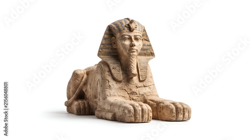 Stone Sphinx Statue Isolated on White Background.