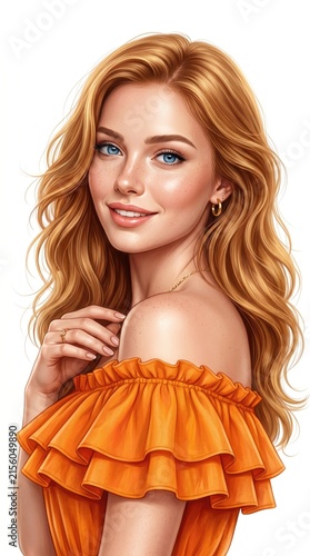 Elegant Woman Orange Dress Portrait