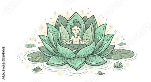Lotus Meditation Illustration Green