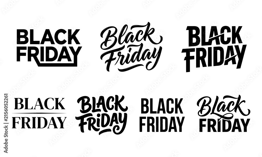 Obraz premium Black friday lettering logo set, modern and vintage sale calligraphy typography badges