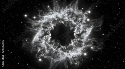 Spiral galaxy in deep space with bright stars and dark dust clouds