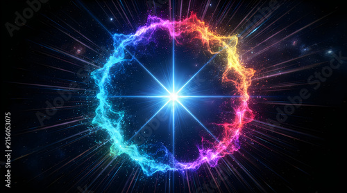 Colorful abstract explosion with bright light and smoke effects