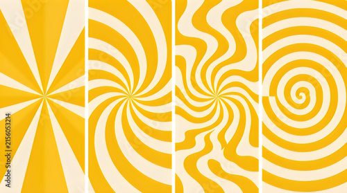 Colorful abstract swirls and sunburst design with curved lines and circles