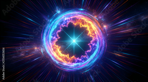Colorful spiral galaxy with bright glowing center in deep space