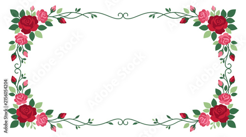 Red Rose Border Frame Isolated Transparent Background Floral Decoration
