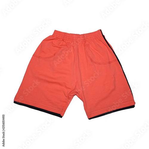 Orange athletic shorts with black trim isolated on white for sporty fashion