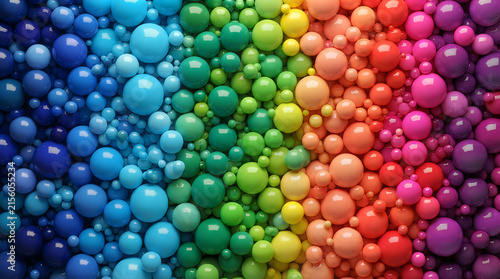 Colorful pixel art spheres in rainbow gradient colors