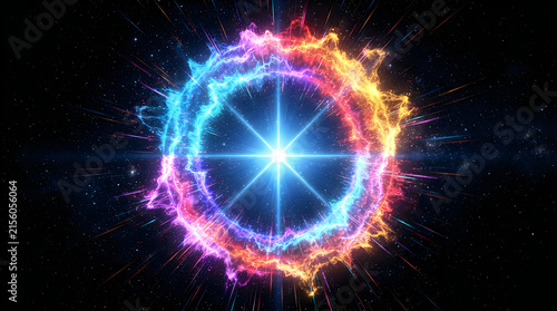 Colorful abstract explosion with bright light and smoke effects