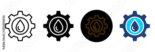 Four Different Styles Of Gear And Water Icons