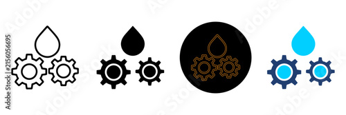 Four variations of water drop and gear icons