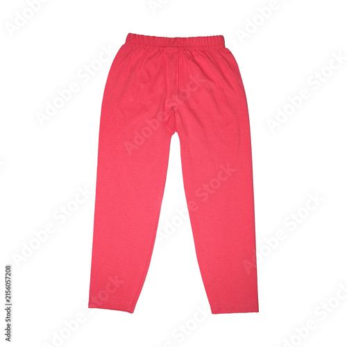Red children's casual pants with elastic waistband in studio lighting for commercial use