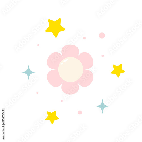 Kawaii pink flower with sparkling yellow stars and twinkles illustration decoration aesthetic childish transparent cheerful youthful botanical as transparent object