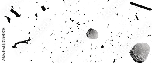 Cuadro en lienzo Asteroids falling towards earth concept with space rocks isolated on black