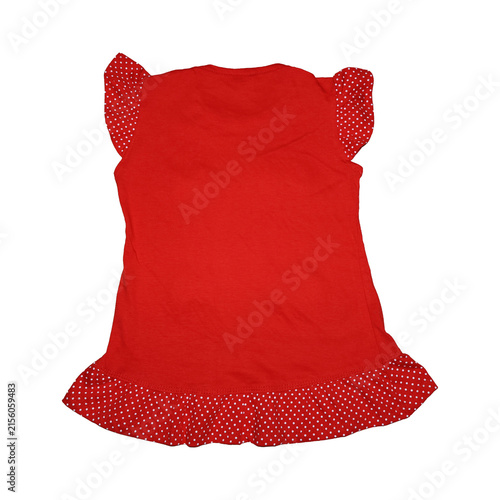 Red polka dot ruffled toddler tunic shirt isolated on white