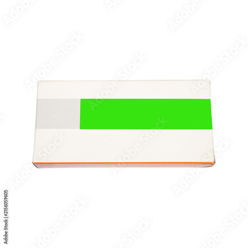 Small rectangular cardboard box with a green for branding and labeling