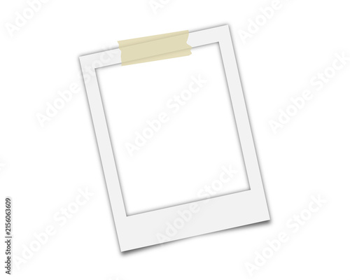 PNG polaroid instant photo frame for realistic portrait mockup and overlay with adhesive tape on wall, white blank picture or film frame with shadow on transparent background. Vector.
