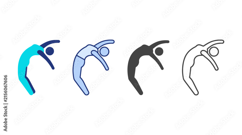 Fototapeta premium Gymnast Arching Back Silhouette Icon Set Vector for Sports Branding, Fitness Apps & Gymnastics Training Materials (EPS)