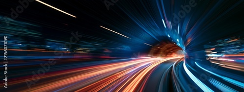 Dynamic Light Trails in a Futuristic Tunnel at High Speed Captured in an Expansive Long Exposure Shot