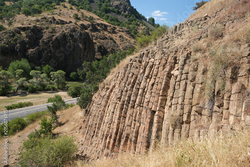 Basalt Columns in Kızılcahamam, Ankara Türkiye. Volcanic formations in the form vertically-jointed hexagonal and polygonal prismatic pillars.