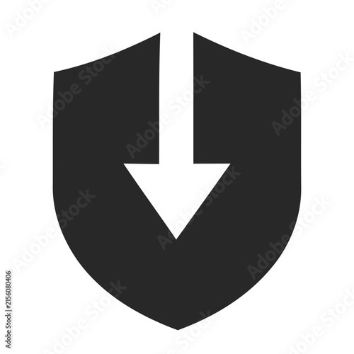 Down Arrow Shield Security Icon For Protected Growth Direction And Forward Movement