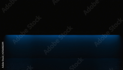 Minimalist abstract dark background with thin glowing blue neon horizon line