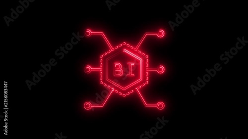 Business intelligence bi neon sign glowing digital circuit board concept for data analytics and corporate strategy