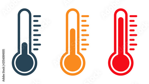 Three colorful thermometers displaying varying temperatures with a simple flat design on a clean white background
